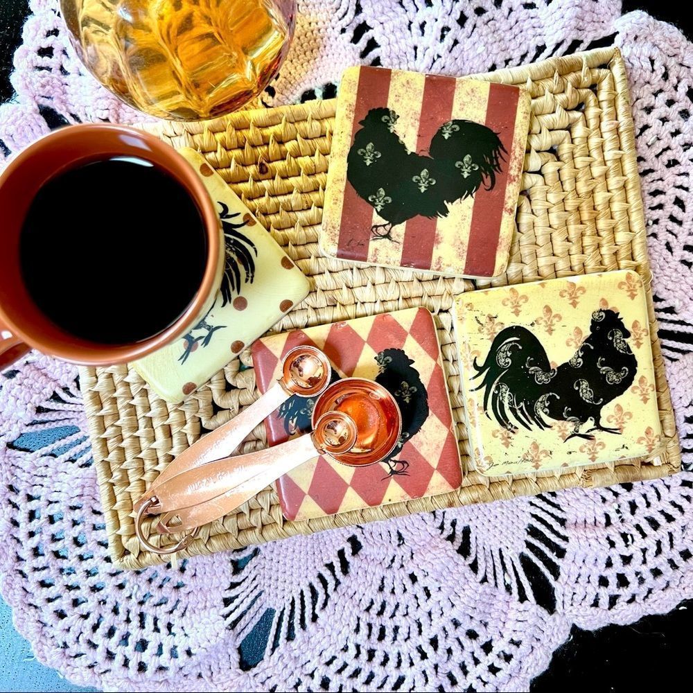 Vintage Retro Farmhouse Jo Moulton Rooster Farm Country Coaster Set Of 4 - Picture 4 of 11